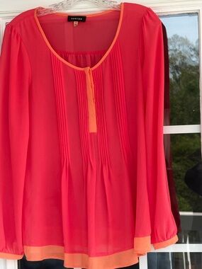 Spence Coral Pink Long-Sleeve Pleated Blouse